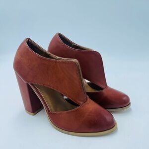 Mata English Tan High Block Heels Pleather Vegan Leather by Mata